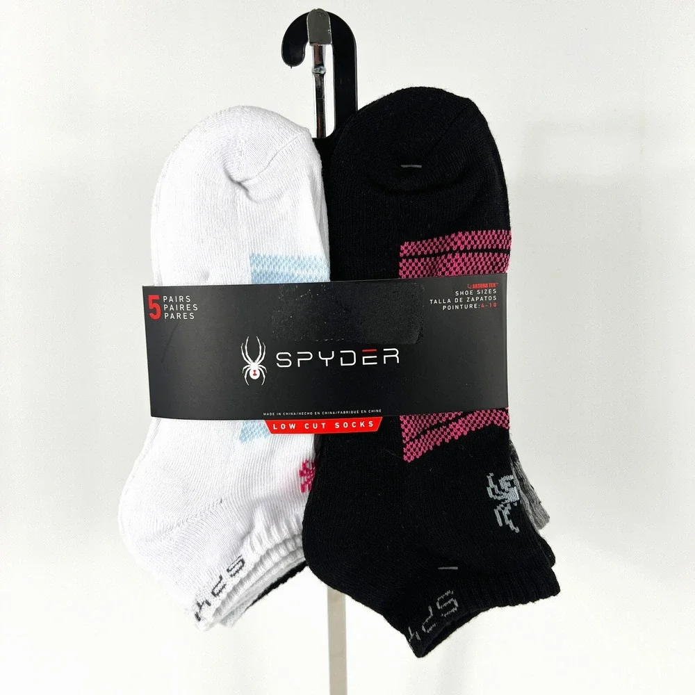 New Spyder Women Visible Tech Half Cushion Low-Cut Socks 5 Pair Black White Gray